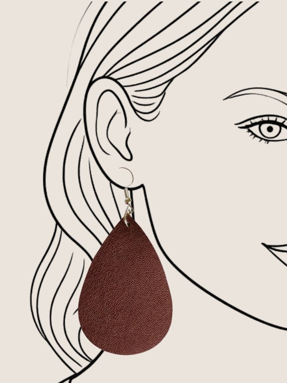 Dark Chocolate Brown Faux Leather Teardrop Earrings Minimalist Statement